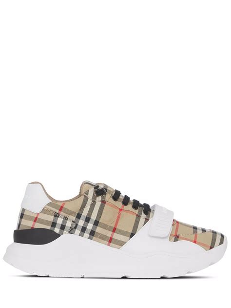 burberry vintage check touch strap sneakers|Burberry perforated check leather sneakers.